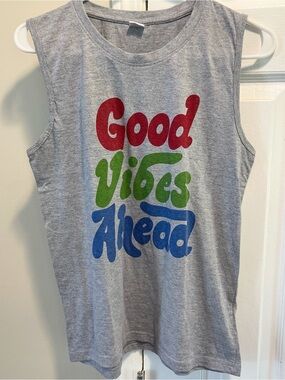 Good Vibes Ahead Gray Graphic Muscle Tank for Girls